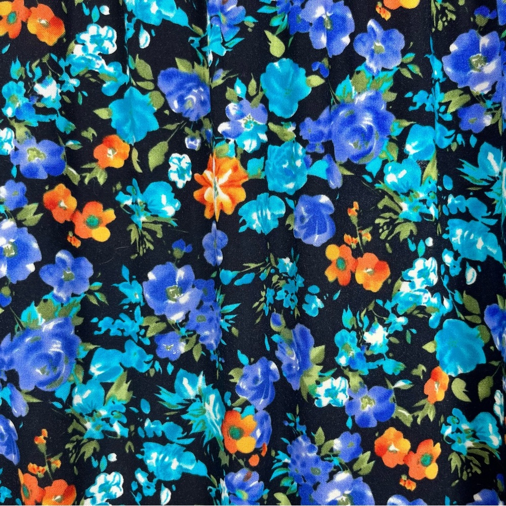 Vintage R&K Originals Blue Orange Floral Midi Skirt Cottagecore Rayon Large Boho - Picture 3 of 7